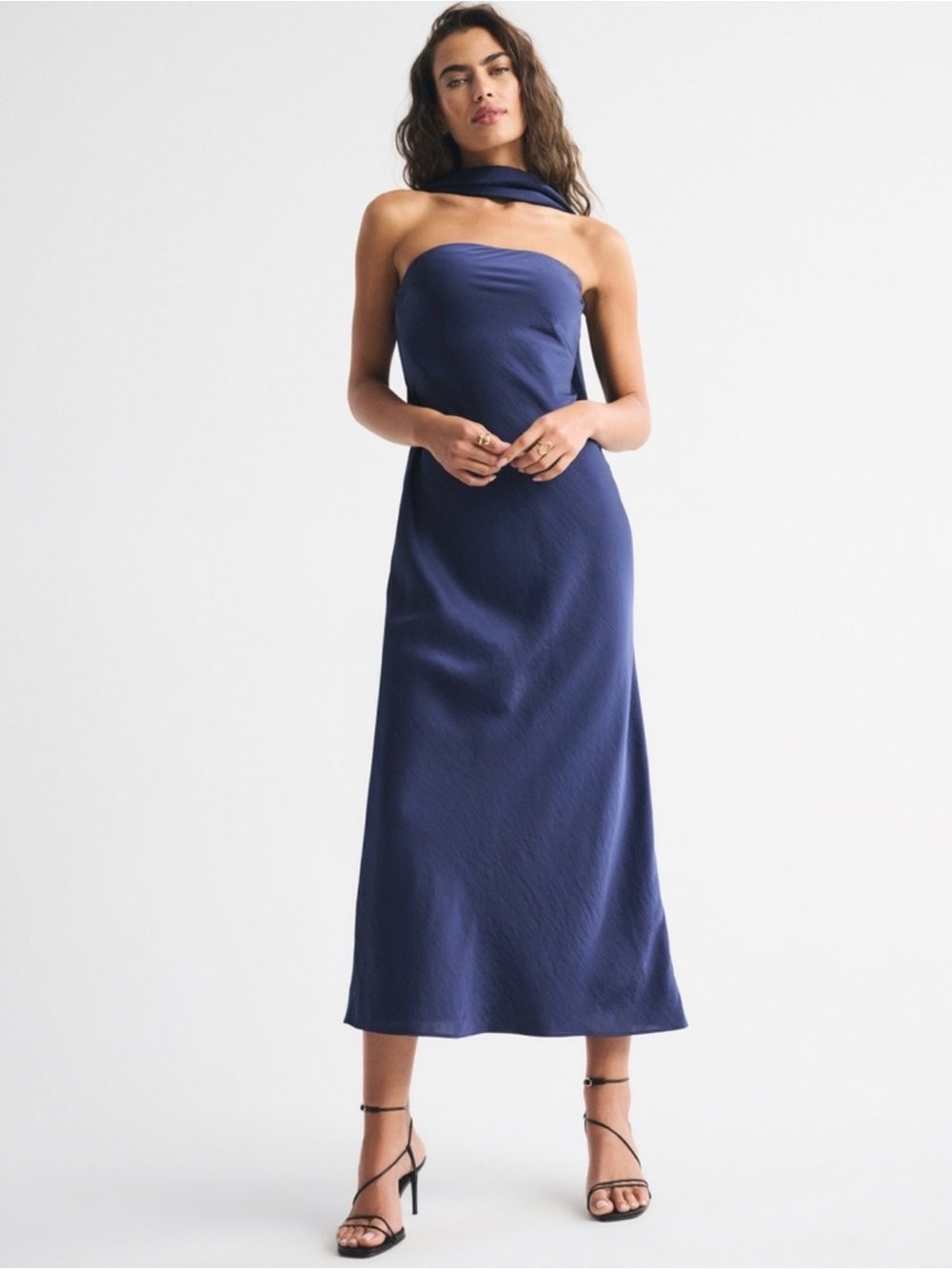 Julia Strapless Scarf Navy Blue Maxi Dress - Picture 2 of 4